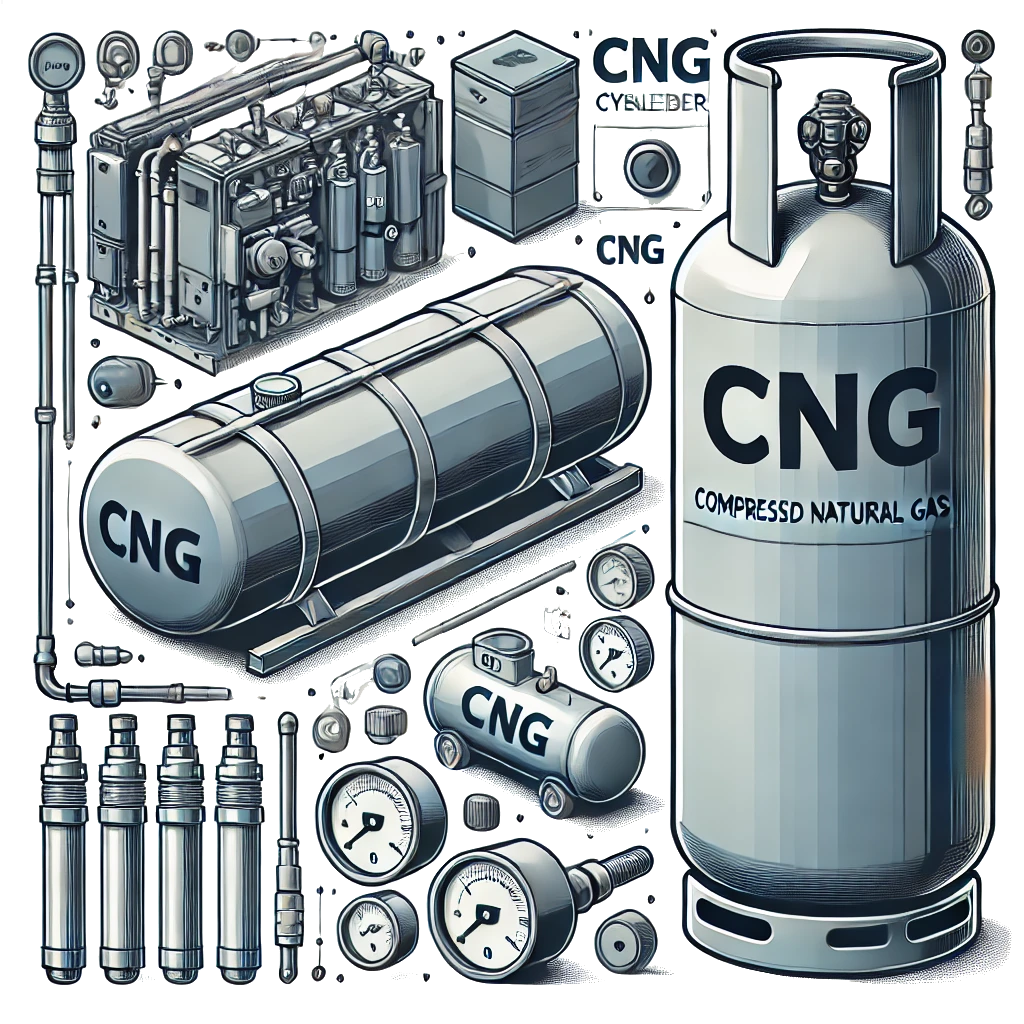 DALL·E 2024-10-20 19.43.46 - An illustration showing a CNG (Compressed Natural Gas) tank, cylinder, and CNG kit. The image highlights the components in detail, with the CNG cylind (1)