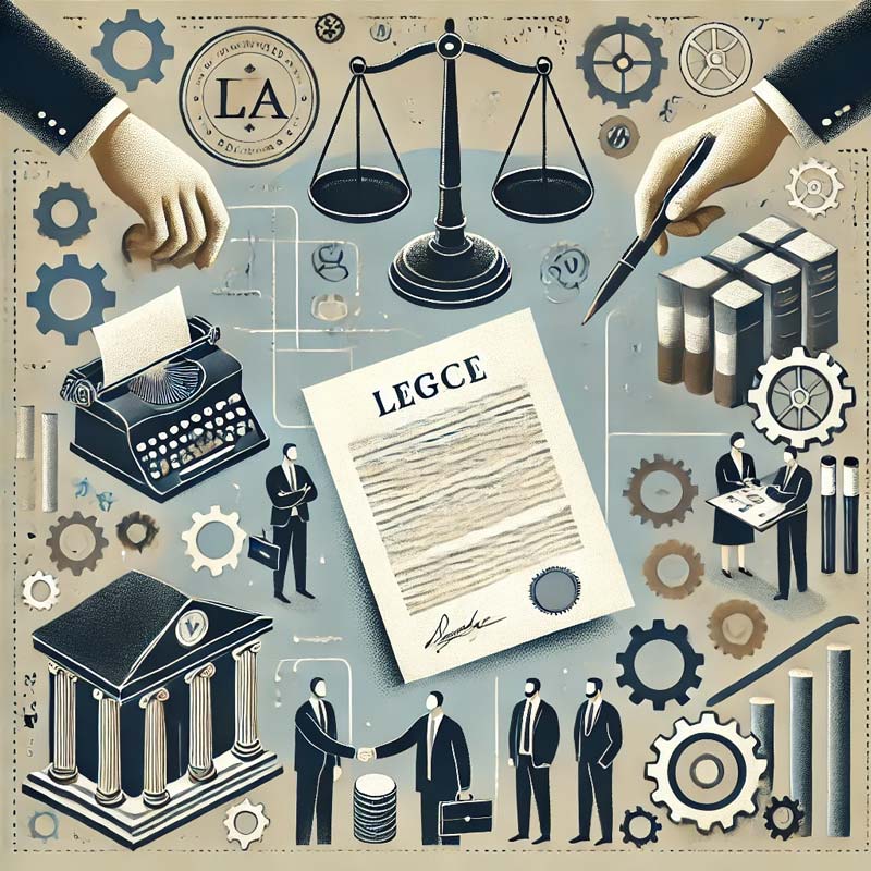 DALL·E 2024 11 17 19 44 42 A different illustration related to Trade Regulatory Law focusing on a structured layout of legal and trade elements